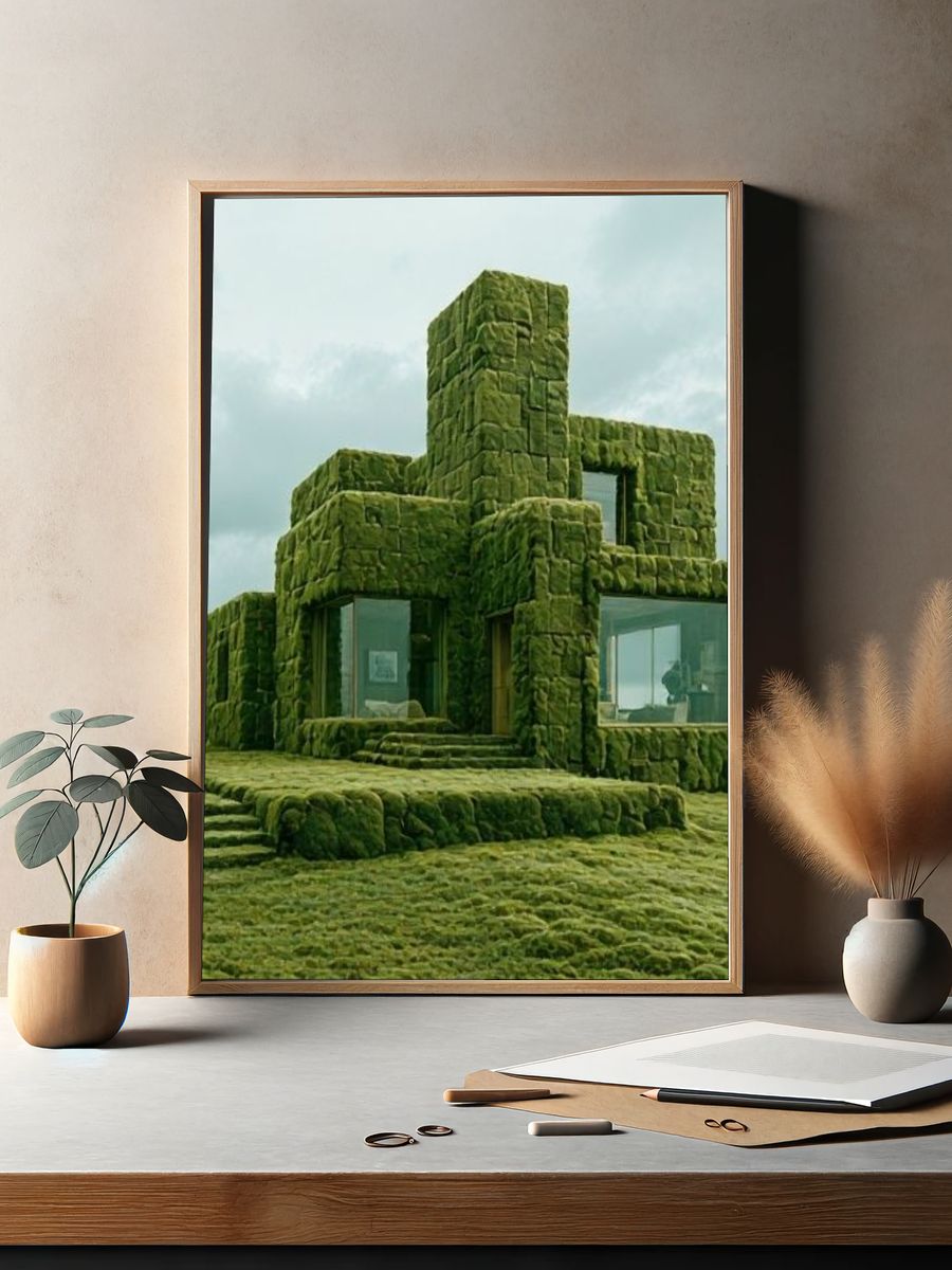 Moss-Covered Modern House Photography Poster. — room view 2