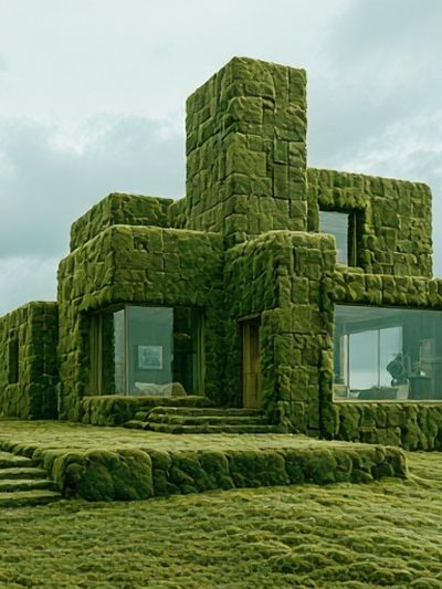 Moss-Covered Modern House Photography Poster. poster