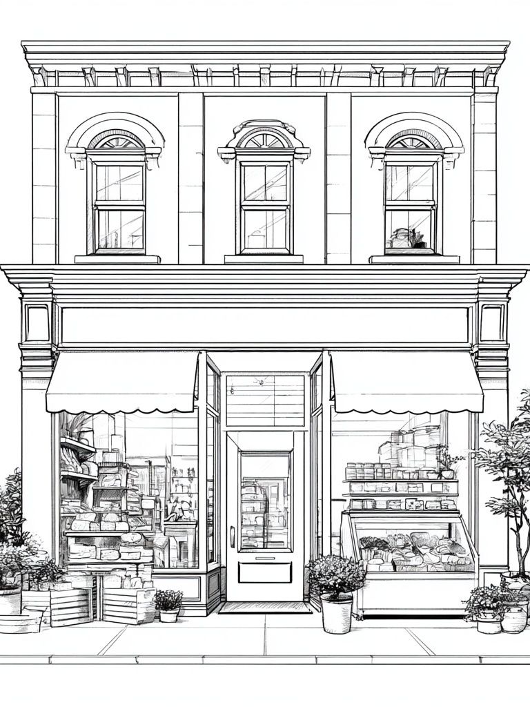 Boutique Storefront Line Art Poster. poster — architecture art