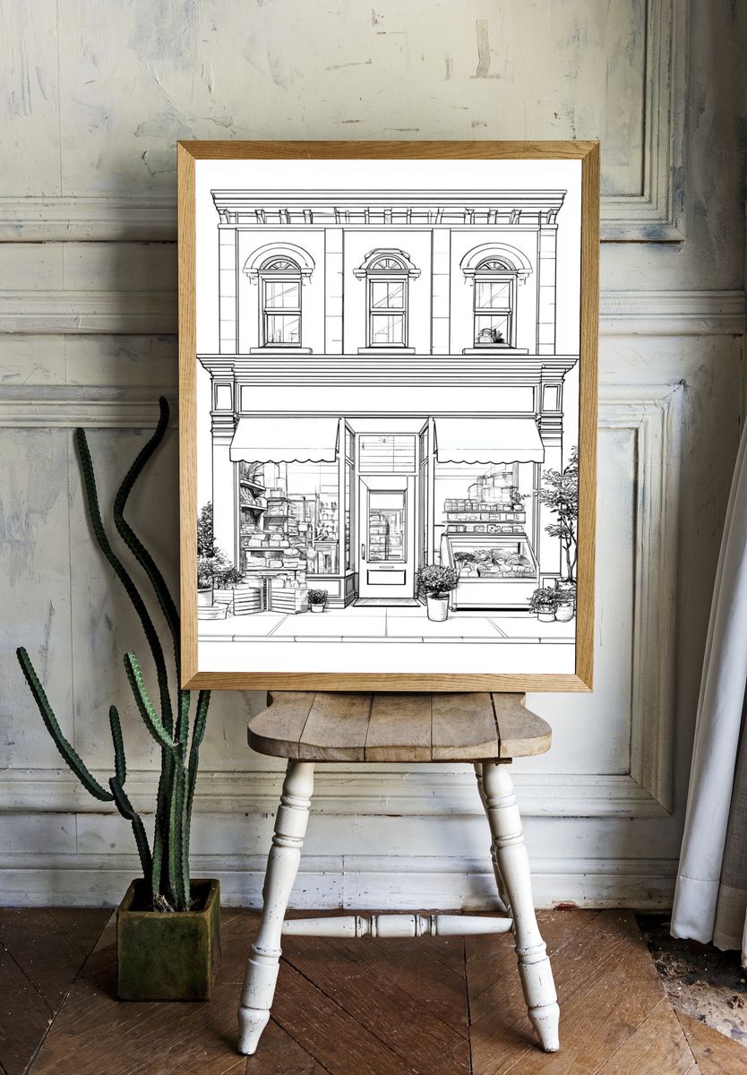 Boutique Storefront Line Art Poster. — room view 1