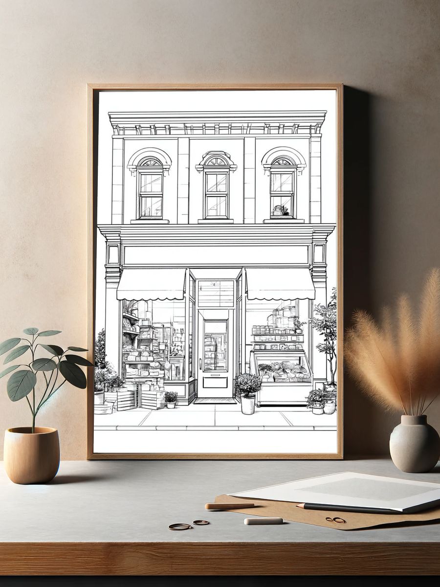 Boutique Storefront Line Art Poster. — room view 2