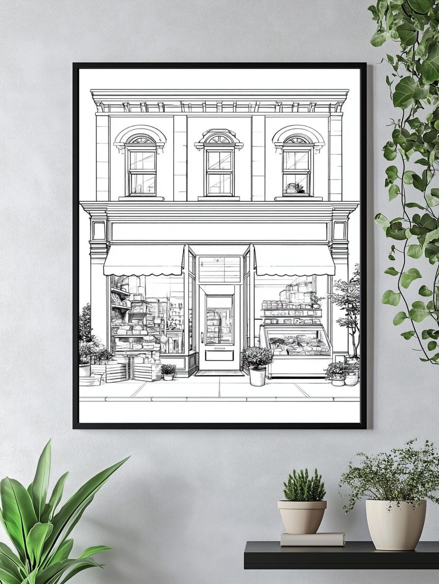 Boutique Storefront Line Art Poster. — room view 4