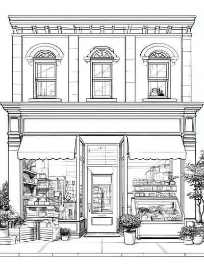 Boutique Storefront Line Art Poster.