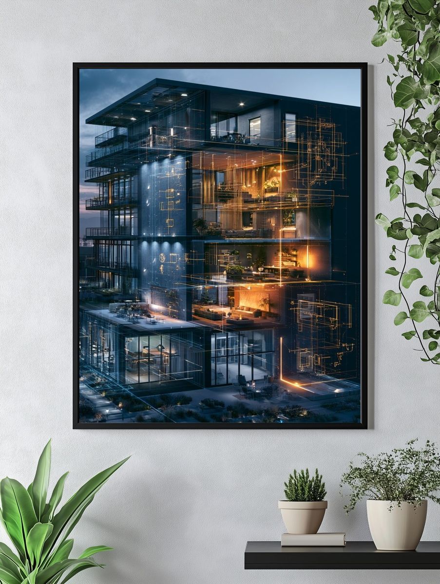 Futuristic Glass Villa Architecture Print. — room view 4
