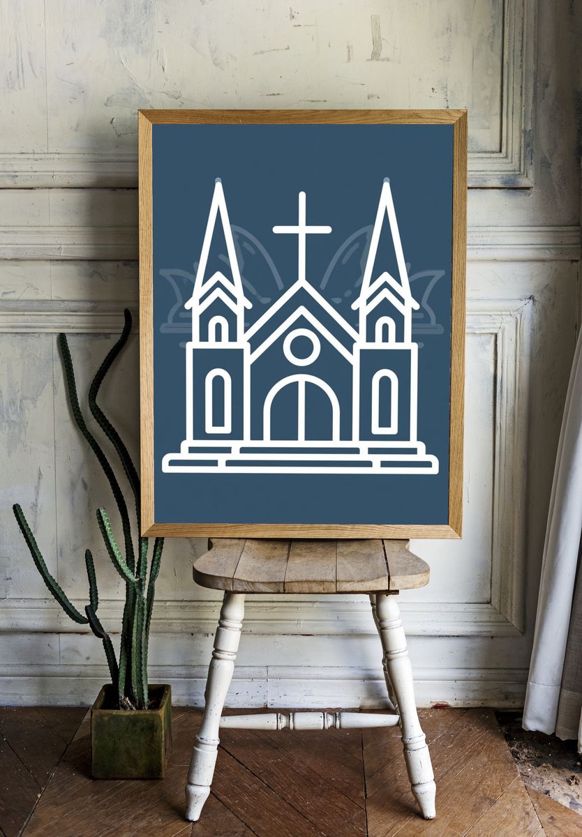 Church Line Art Poster. — room view 1