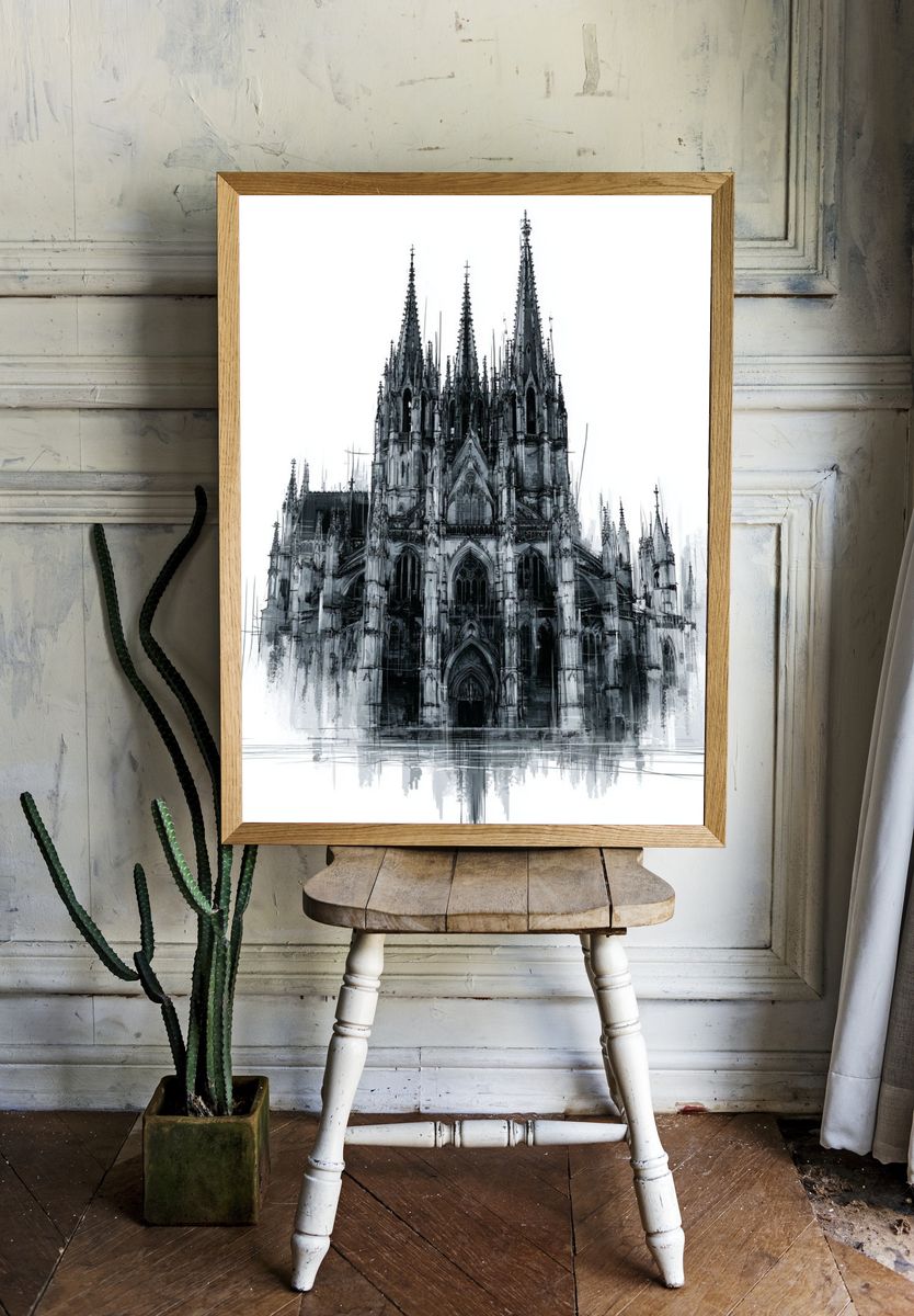 Gothic Cathedral Sketch Poster. — room view 1