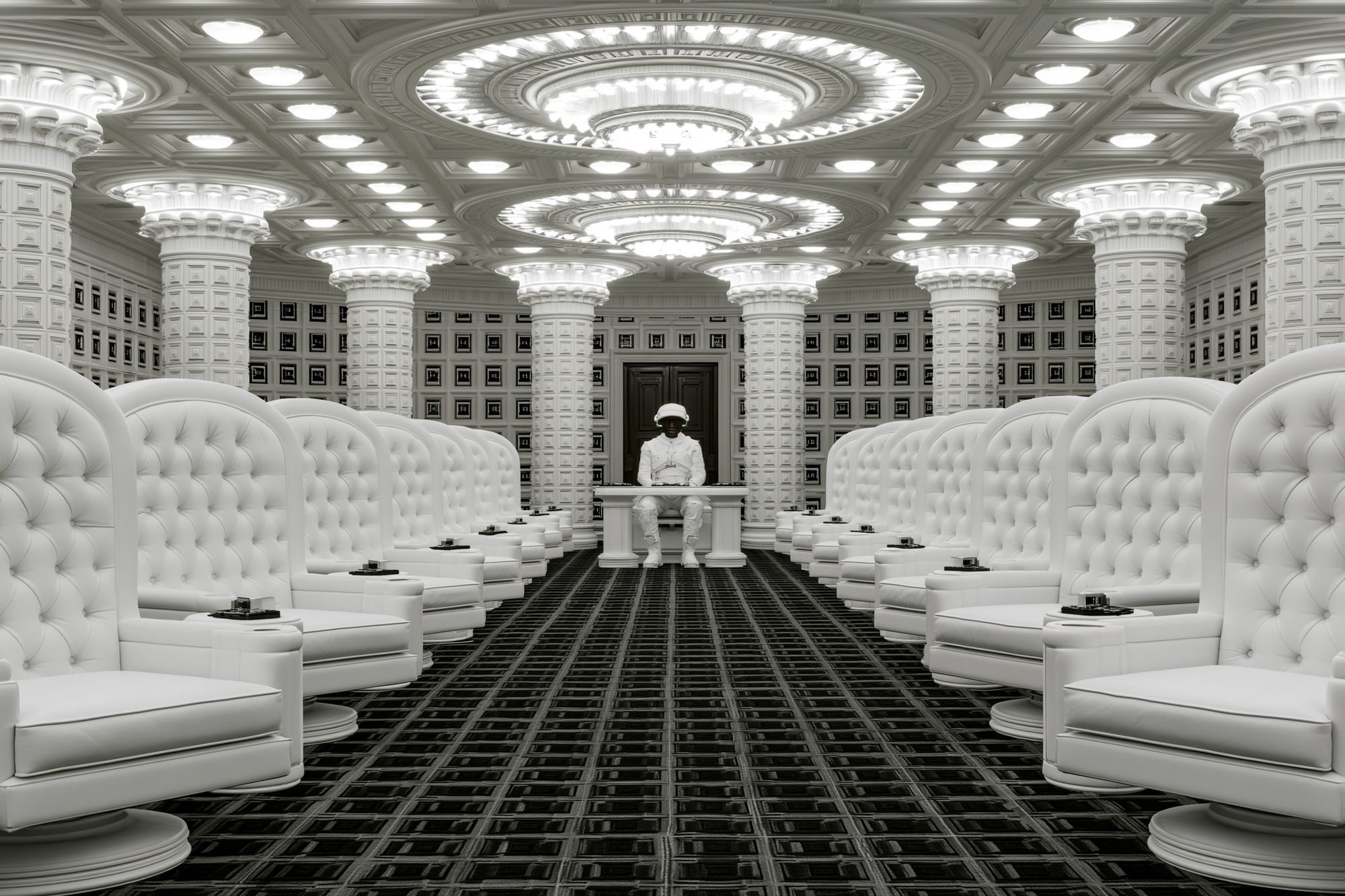 Futuristic White Hall Interior Print. poster — architecture art