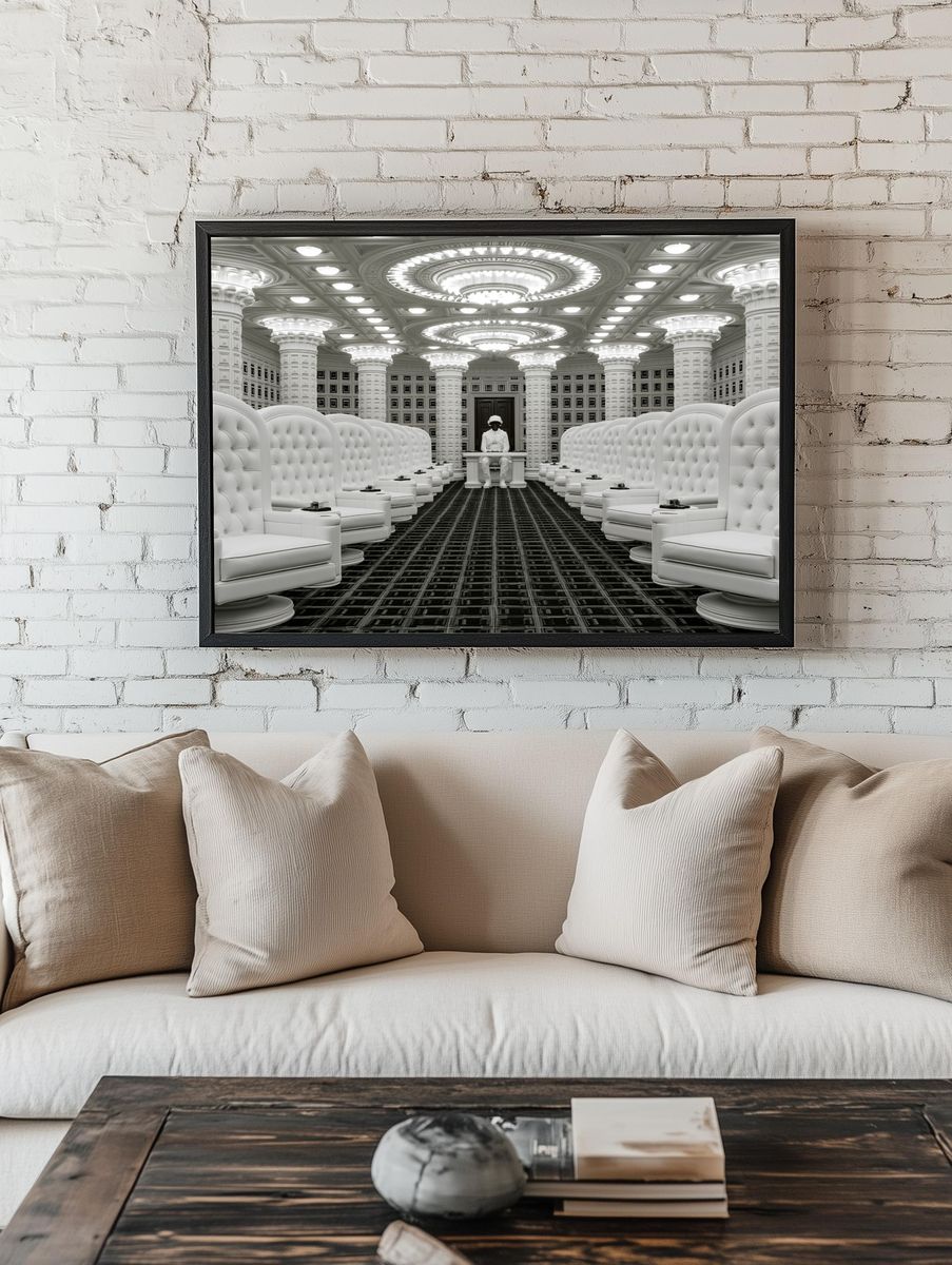 Futuristic White Hall Interior Print. — room view 1