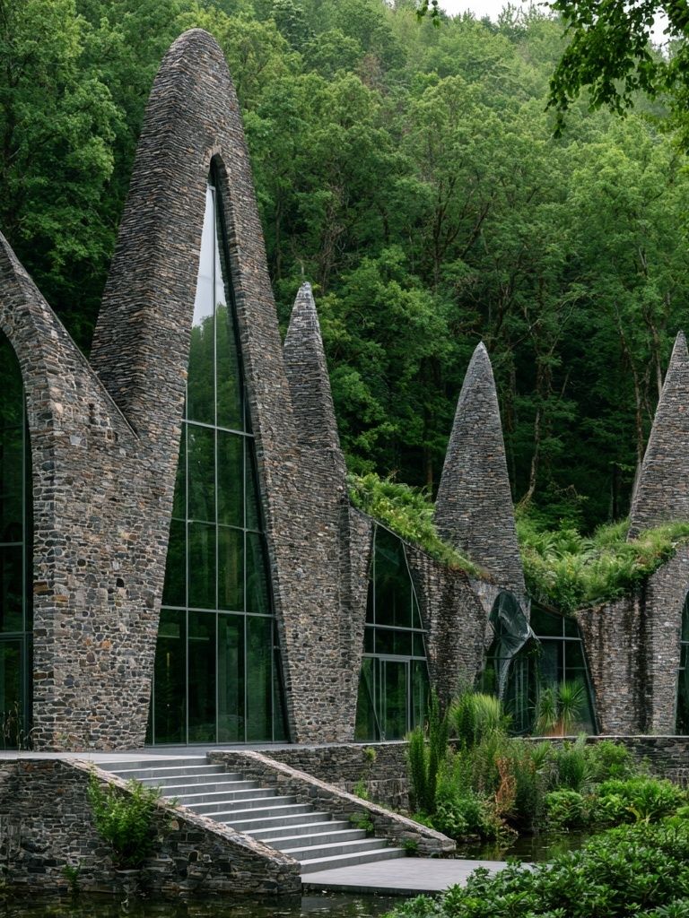 Forest Stone Chapel Architecture Print. poster — architecture art