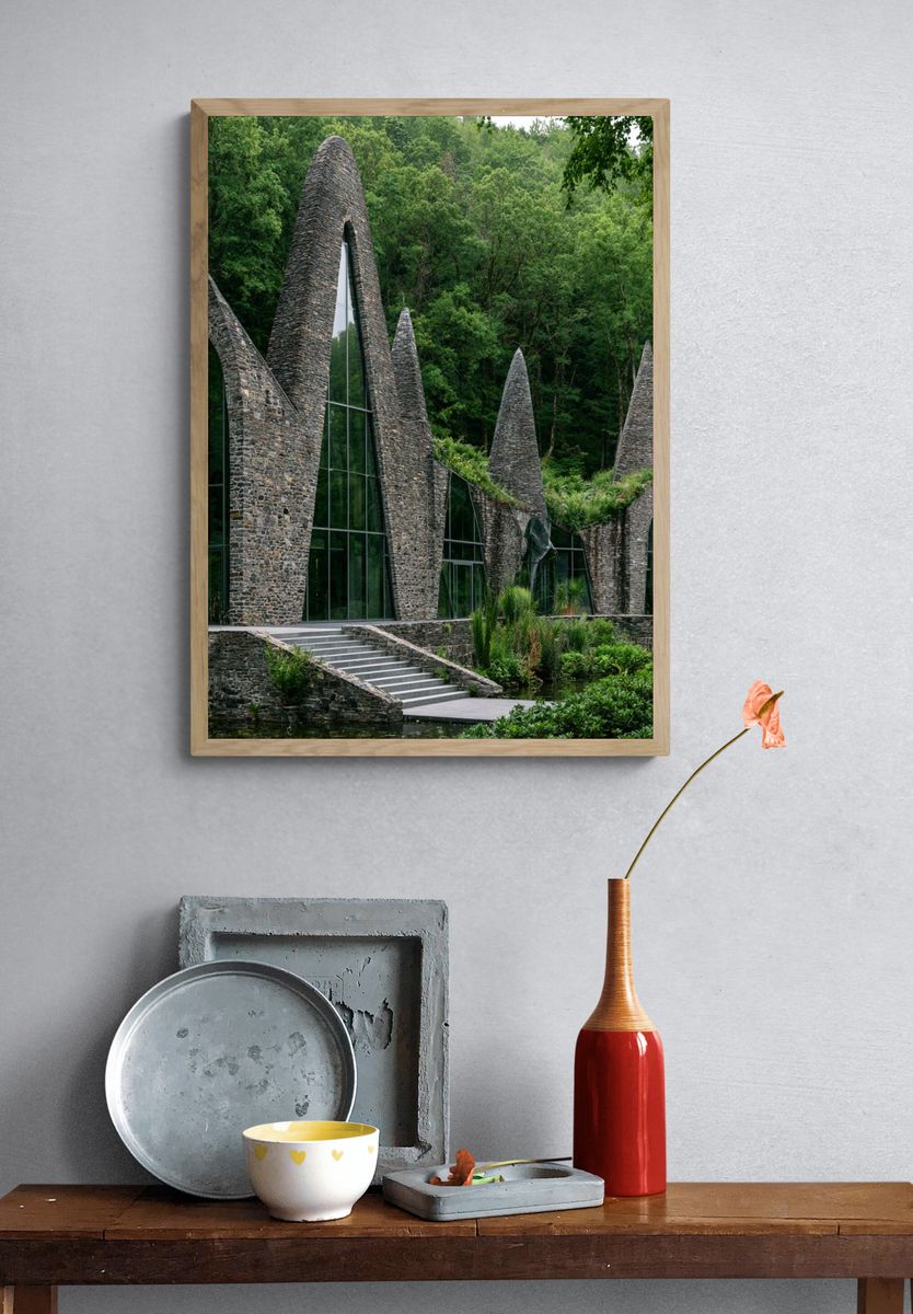 Forest Stone Chapel Architecture Print. — room view 3
