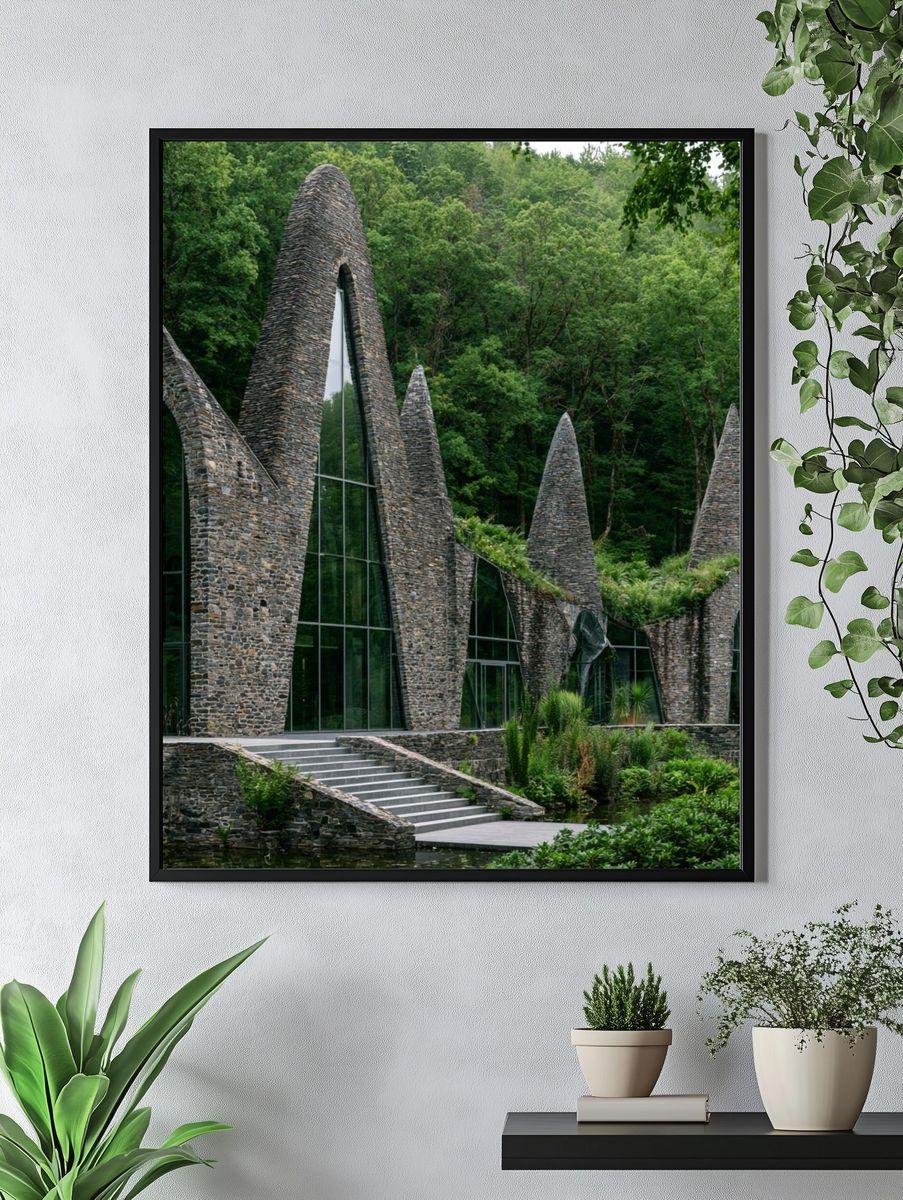 Forest Stone Chapel Architecture Print. — room view 4