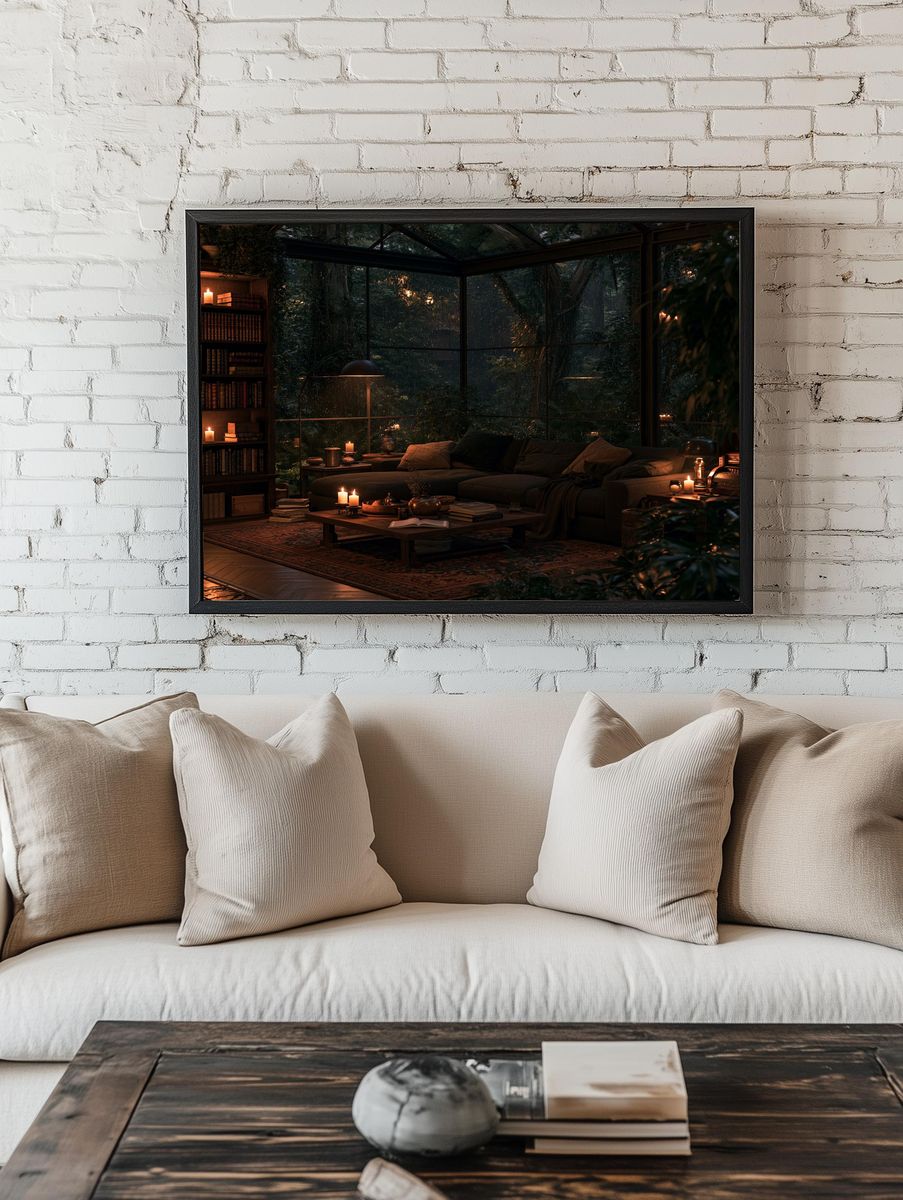 Cozy Forest Library Interior Poster. — room view 1