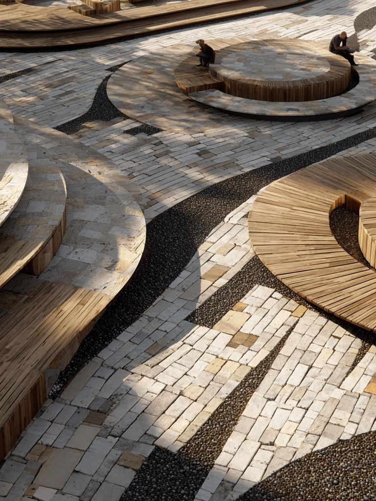 Curved Timber Plaza Architecture Print. poster detail