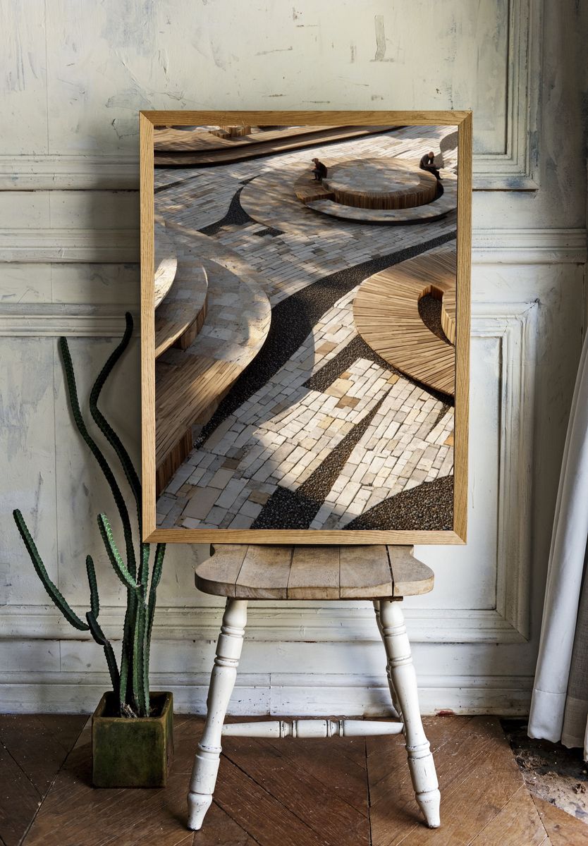 Curved Timber Plaza Architecture Print. — room view 1