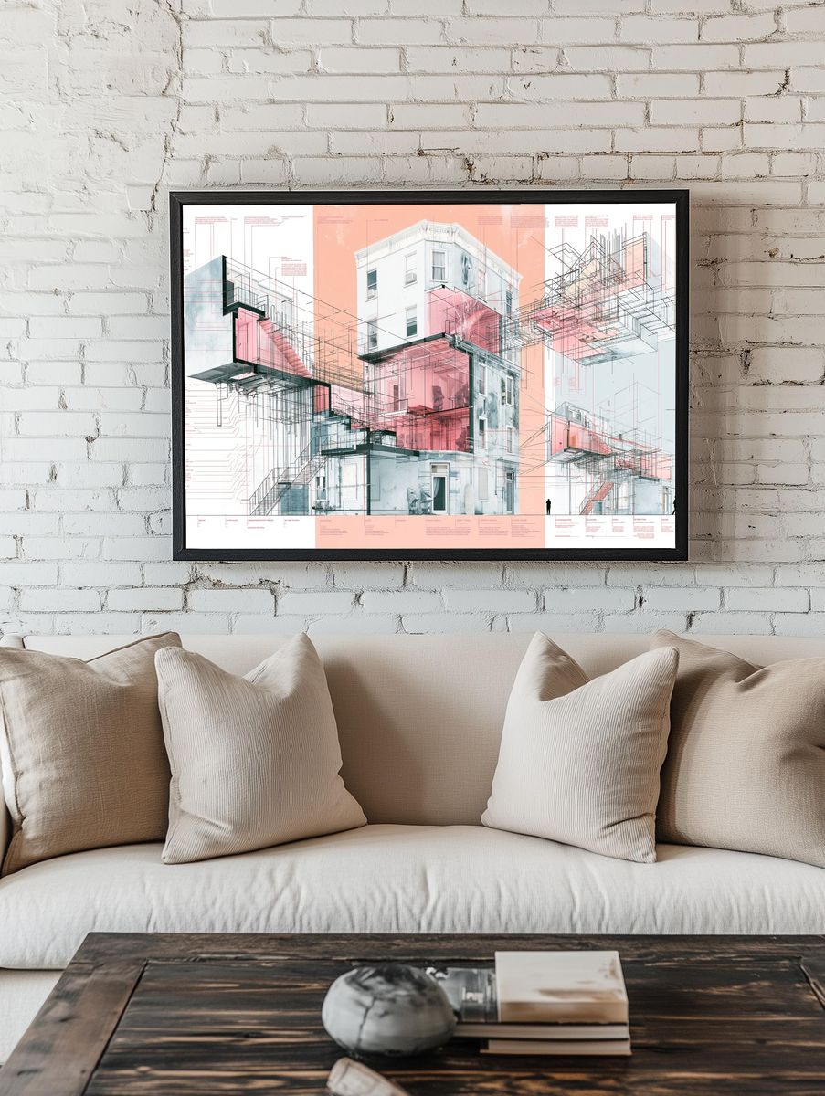 Architectural Blueprint Collage Poster. room preview
