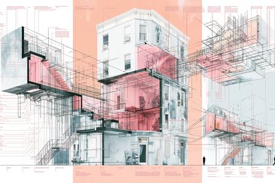 Architectural Blueprint Collage Poster. poster
