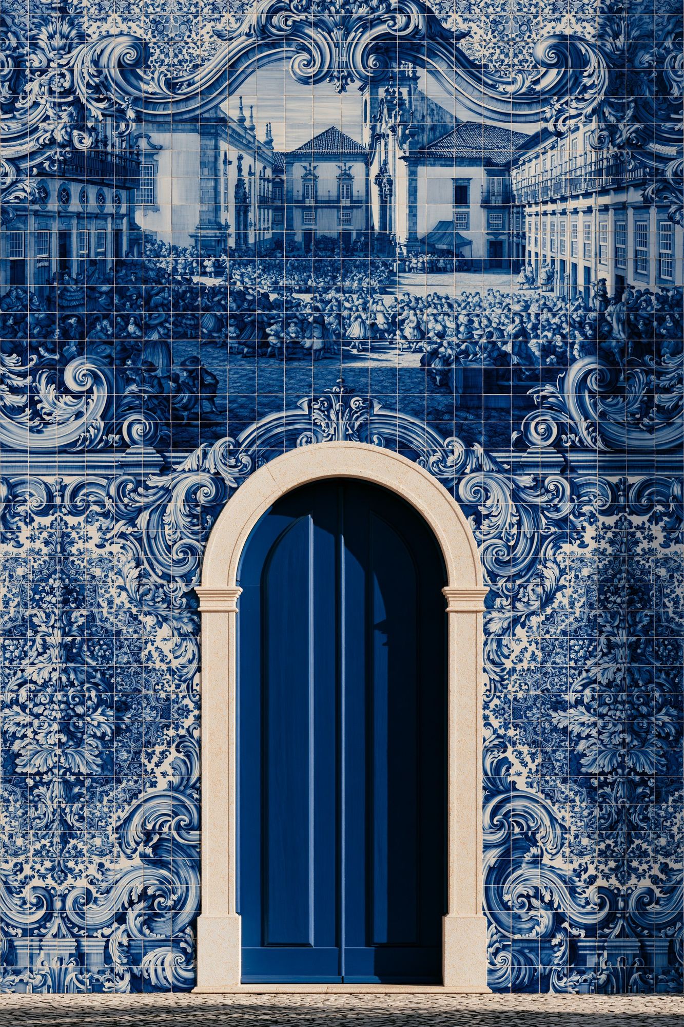 Blue Tile Courtyard Architecture Print. poster — architecture art