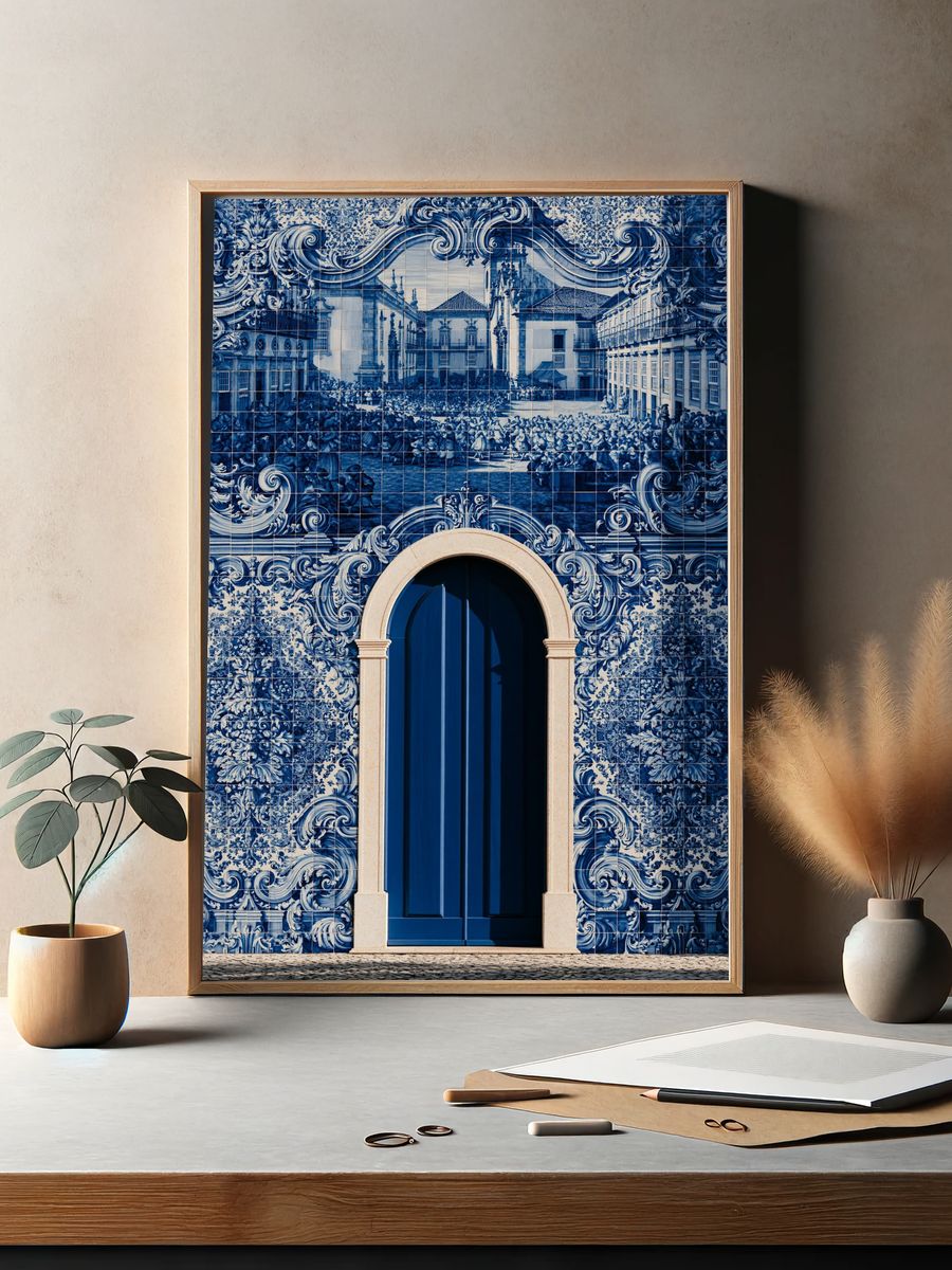 Blue Tile Courtyard Architecture Print. — room view 2
