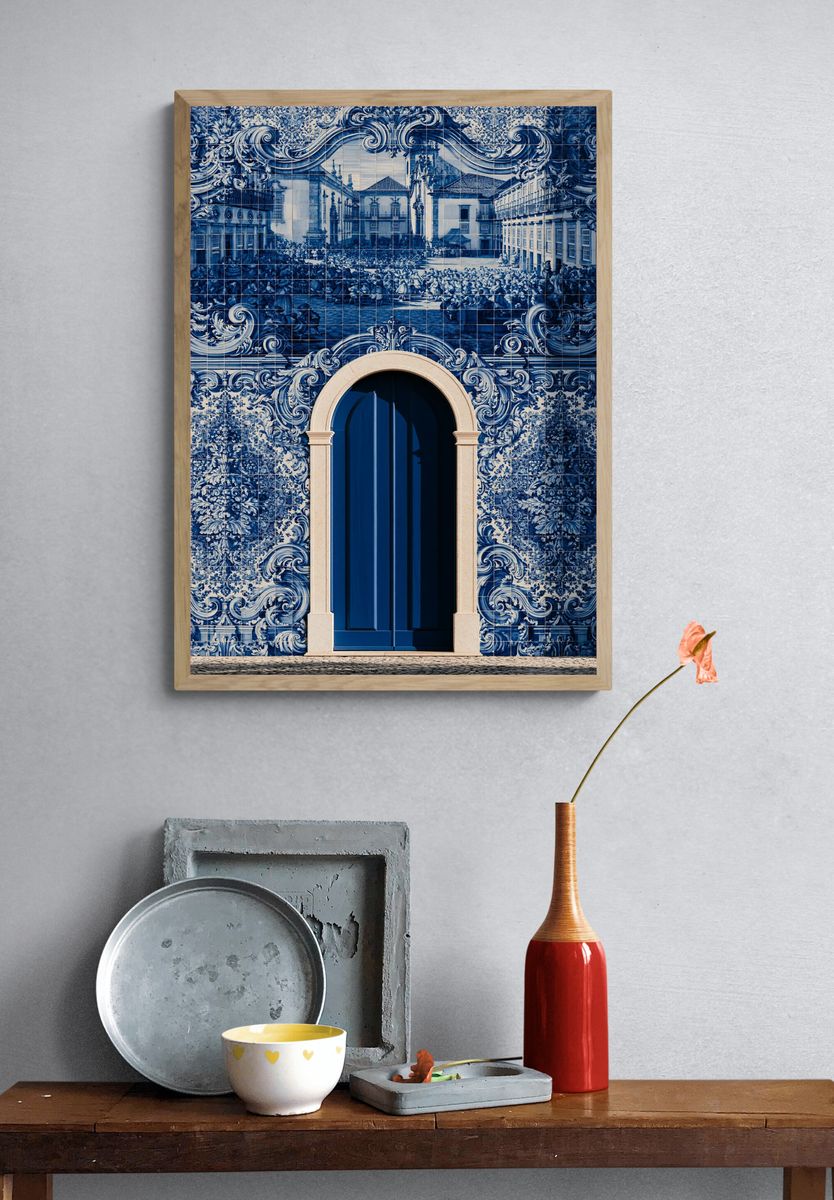 Blue Tile Courtyard Architecture Print. — room view 3