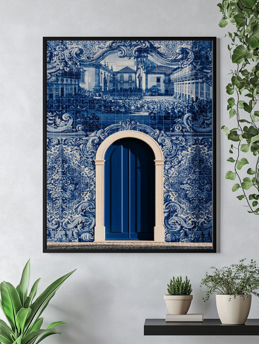 Blue Tile Courtyard Architecture Print. — room view 4