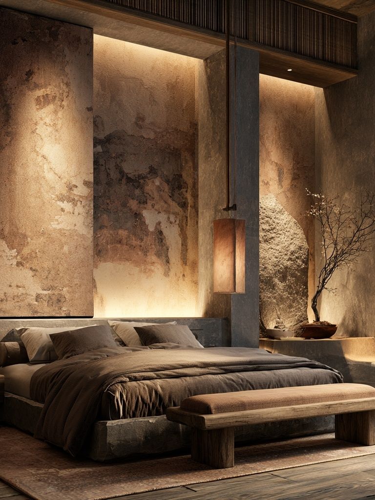 Zen Japandi Bedroom Interior Print. poster — architecture art