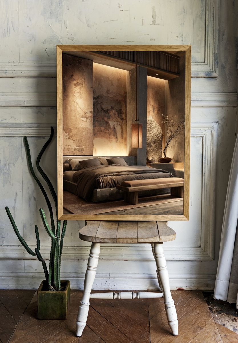 Zen Japandi Bedroom Interior Print. — room view 1