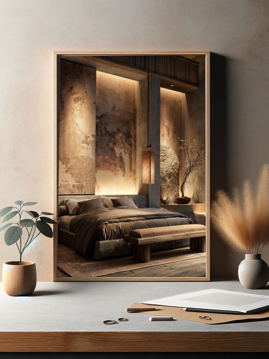 Zen Japandi Bedroom Interior Print. — room view 2