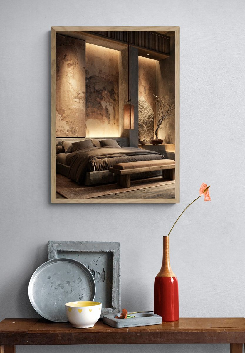 Zen Japandi Bedroom Interior Print. — room view 3