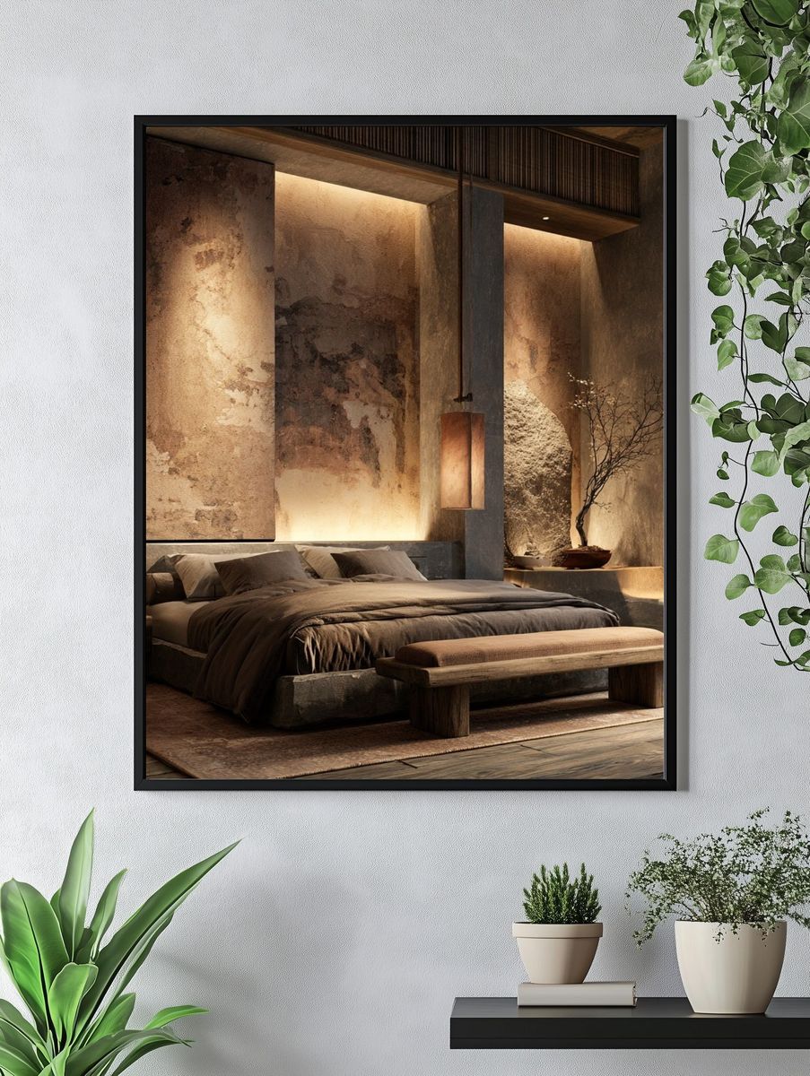 Zen Japandi Bedroom Interior Print. — room view 4