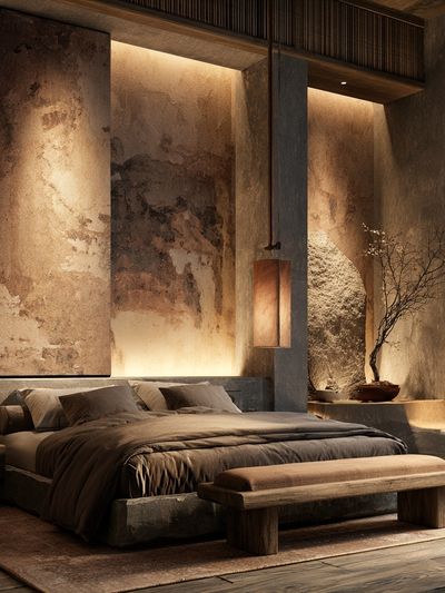 Zen Japandi Bedroom Interior Print. poster