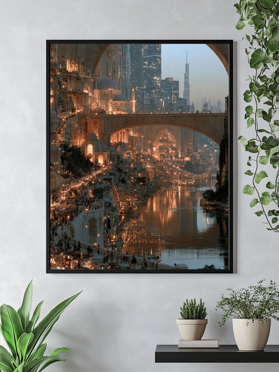 Futuristic City Canal Landscape Print. — room view 4