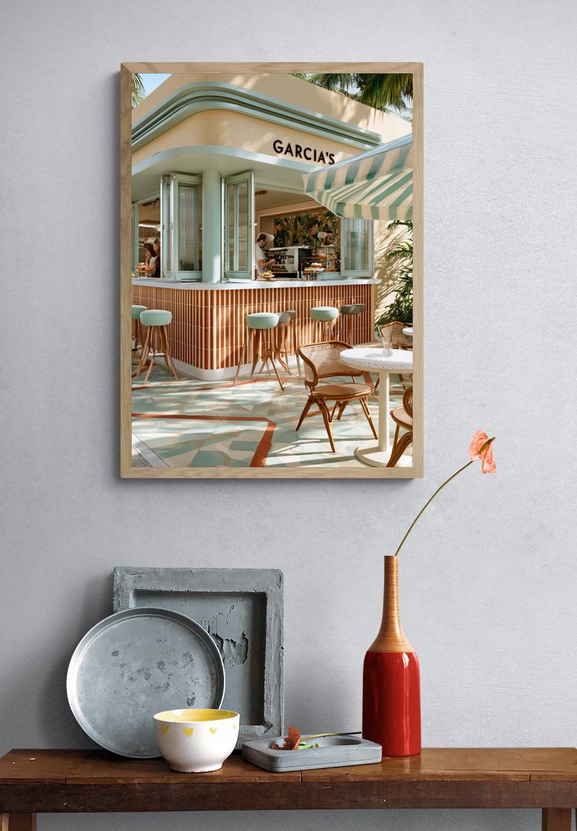 Art Deco Tropical Cafe Poster. — room view 3