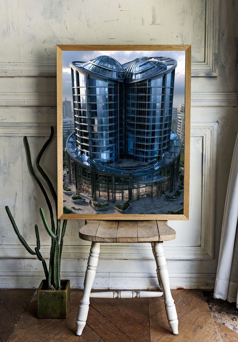 Futuristic Glass Tower Architecture Print. — room view 1