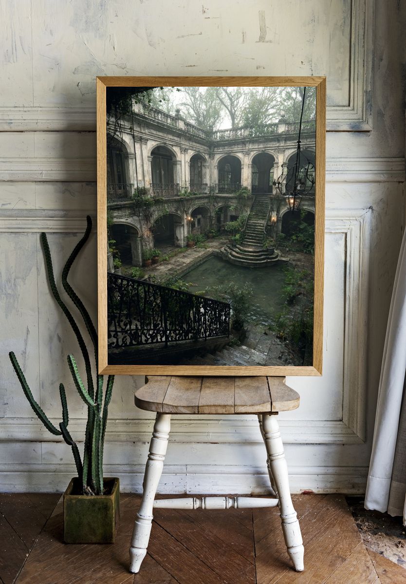 Overgrown Courtyard Architecture Print. — room view 1