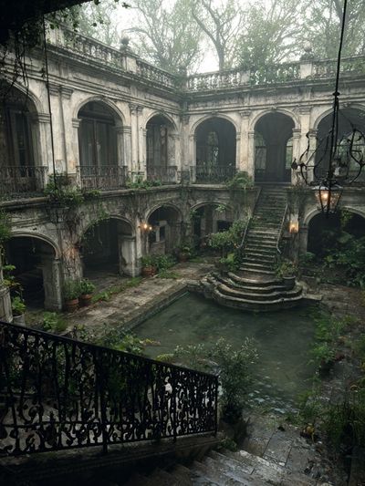 Overgrown Courtyard Architecture Print. poster