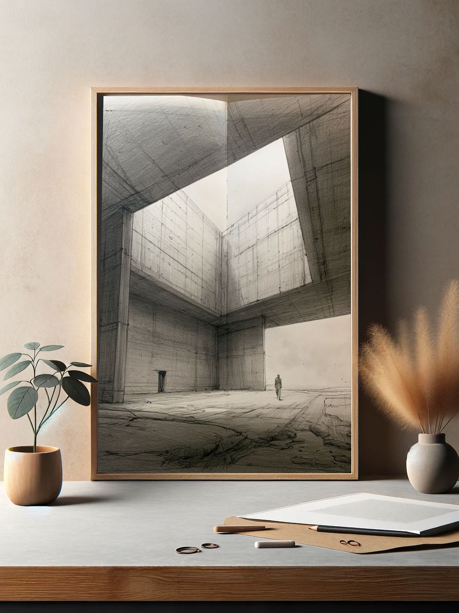 Concrete Atrium Sketch Poster. — room view 2