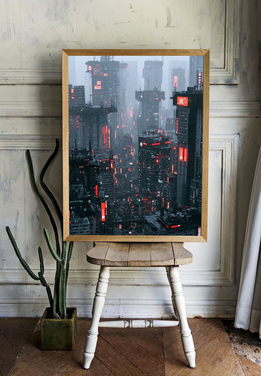 Neon Cyberpunk Cityscape Poster. — room view 1