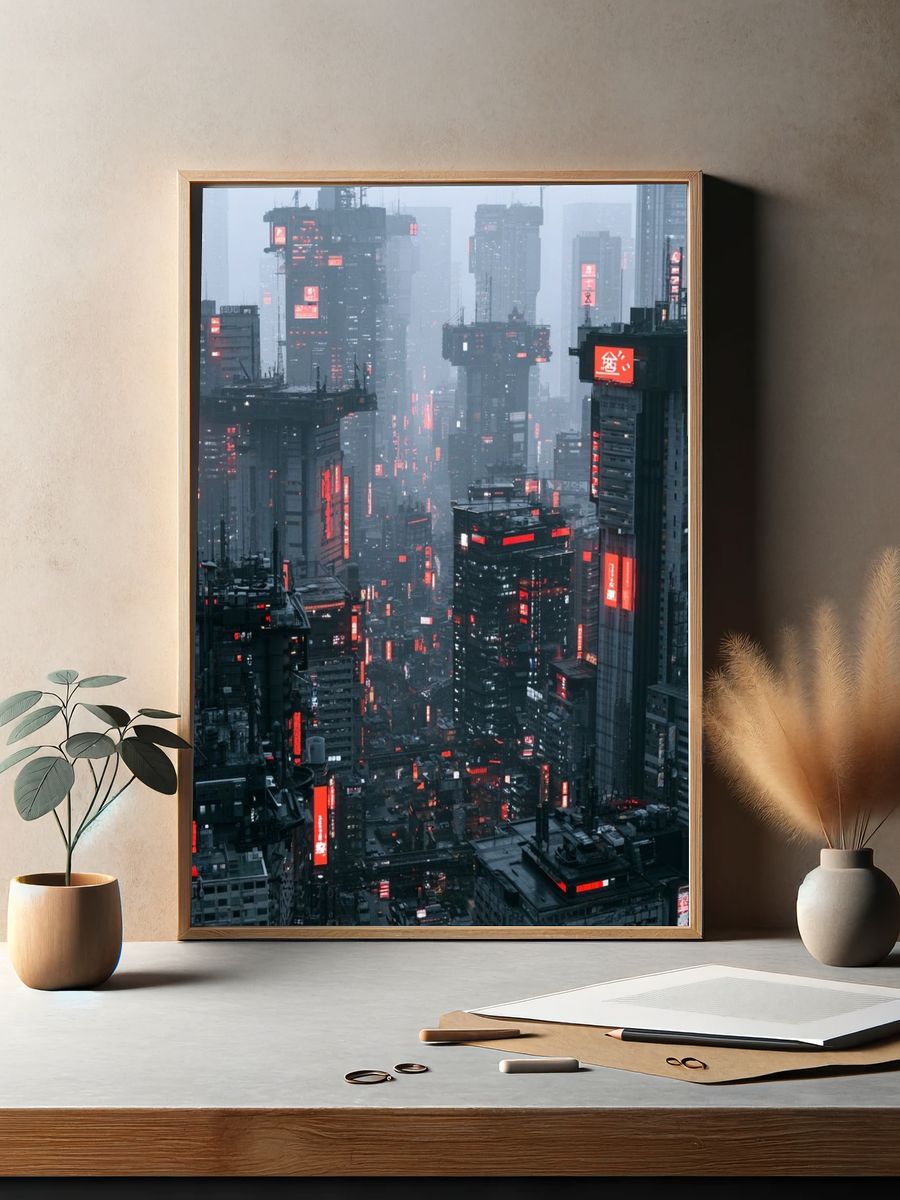 Neon Cyberpunk Cityscape Poster. — room view 2