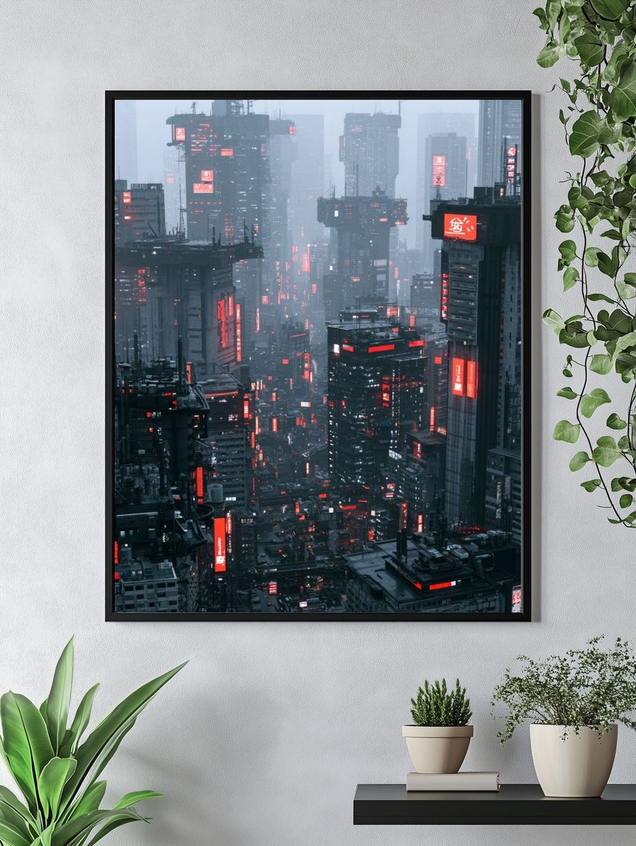 Neon Cyberpunk Cityscape Poster. — room view 4