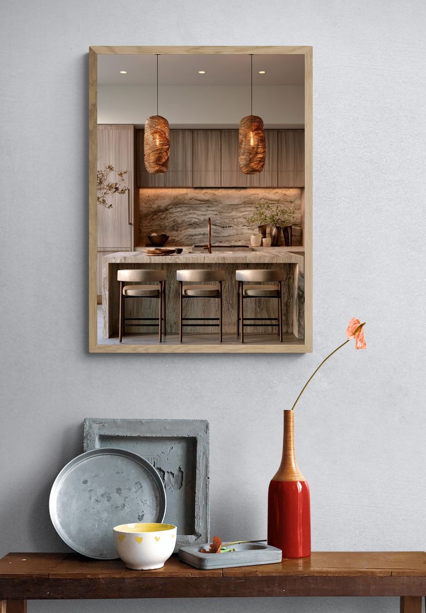 Warm Minimalist Kitchen Interior Poster. — room view 3