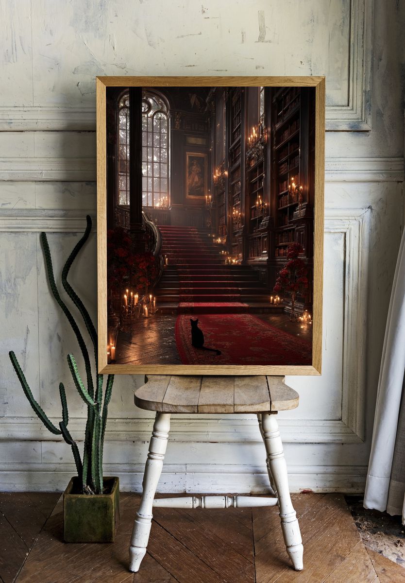 Gothic Library Staircase Poster. — room view 1