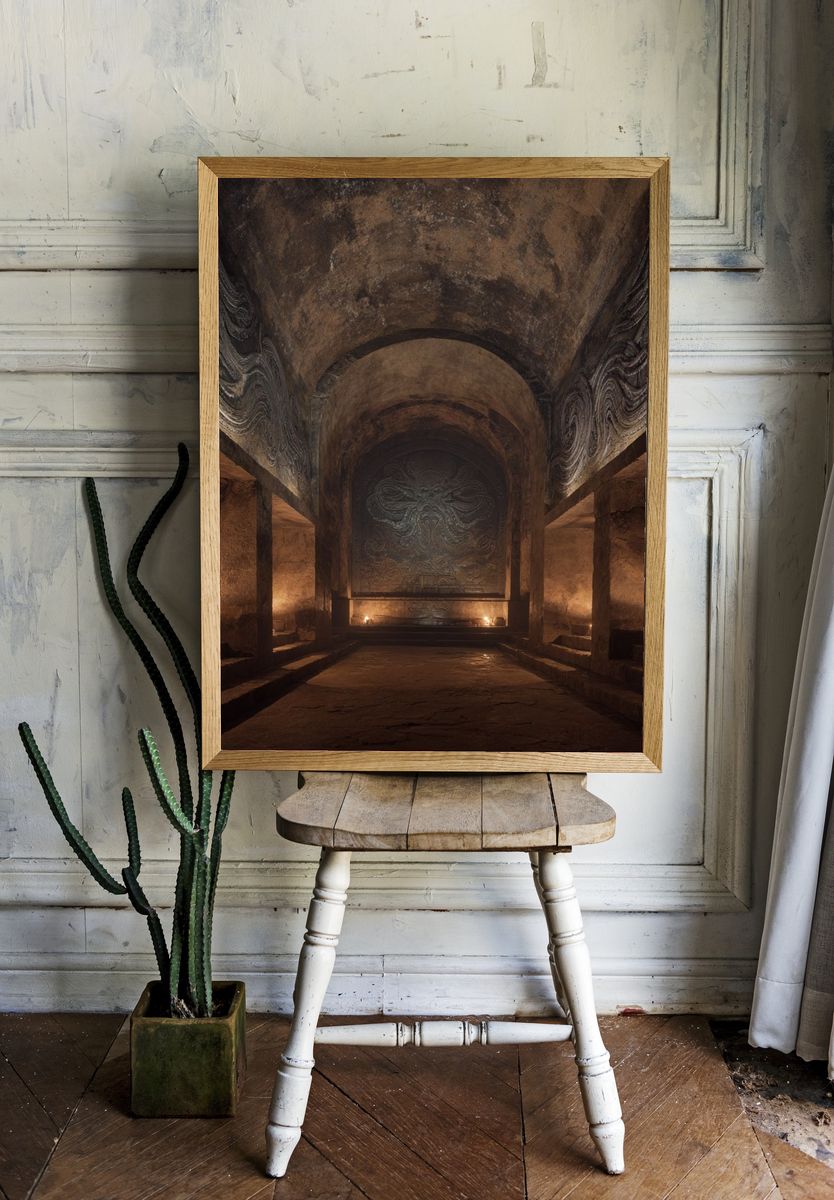 Ancient Temple Hall Photography Poster. — room view 1