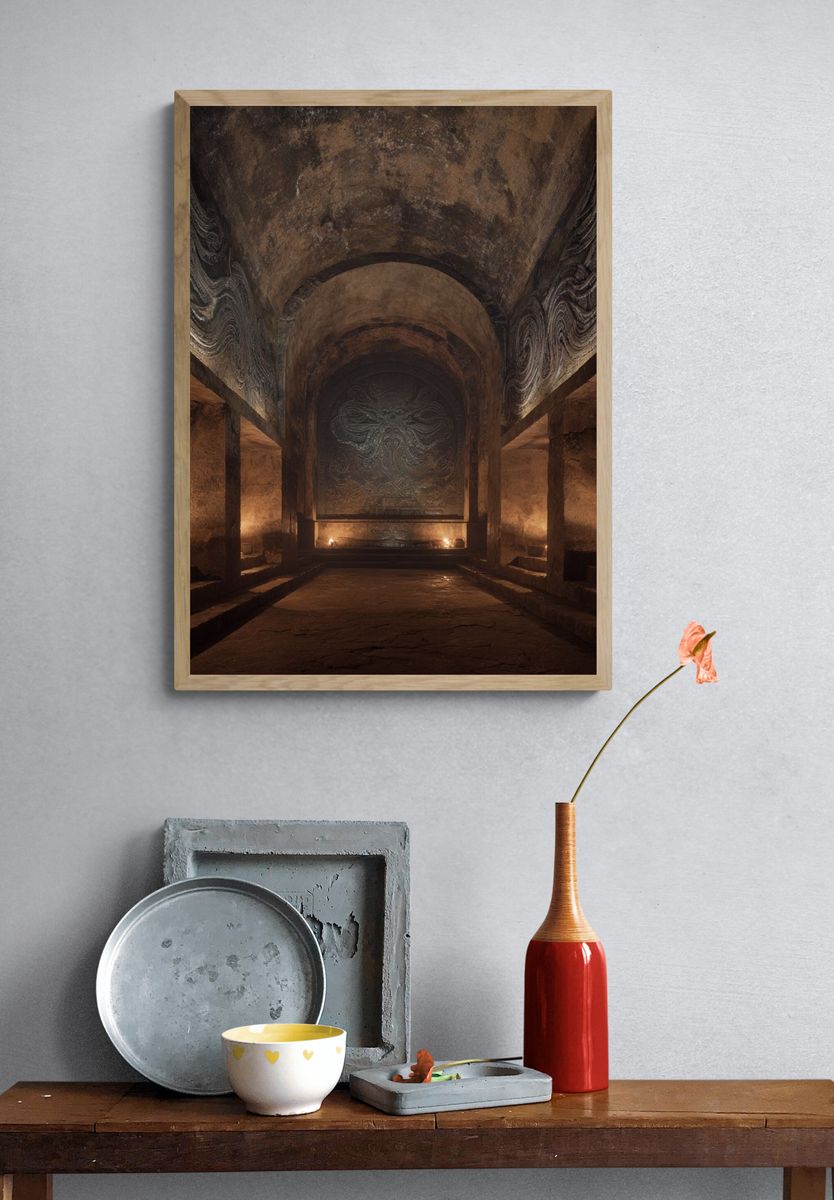 Ancient Temple Hall Photography Poster. — room view 3