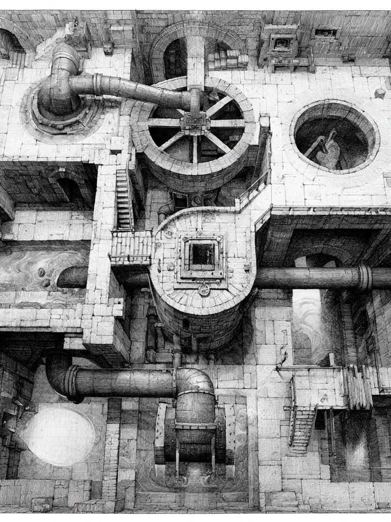 Industrial Maze Sketch Poster. poster detail