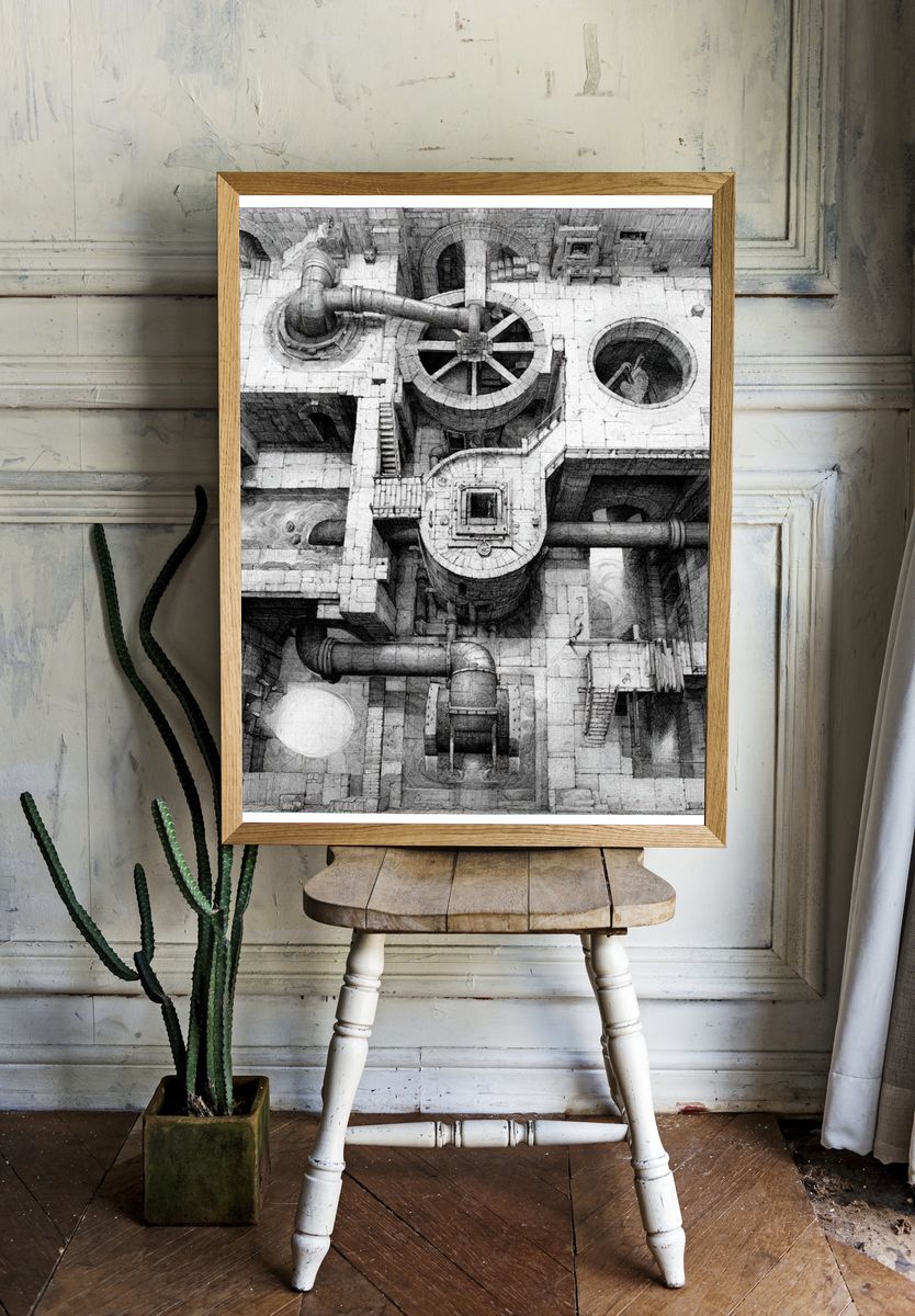 Industrial Maze Sketch Poster. — room view 1