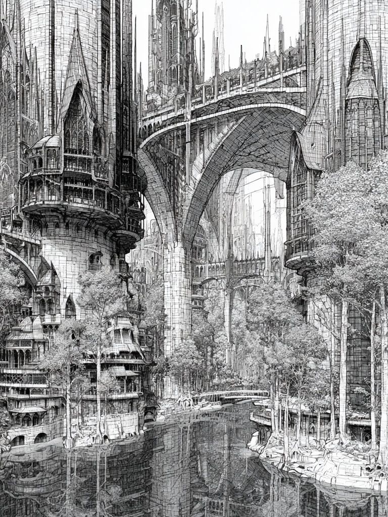 Futuristic Cityscape Architecture Print. poster detail