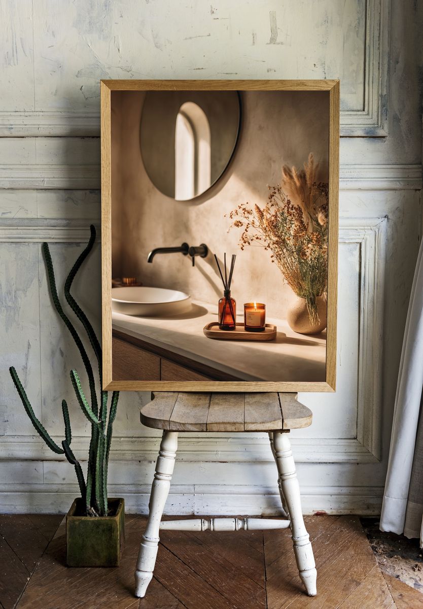Warm Minimalist Bathroom Interior Print. room preview