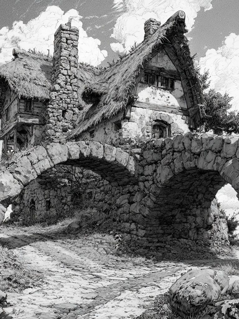Thatched Stone Cottage Print. poster detail