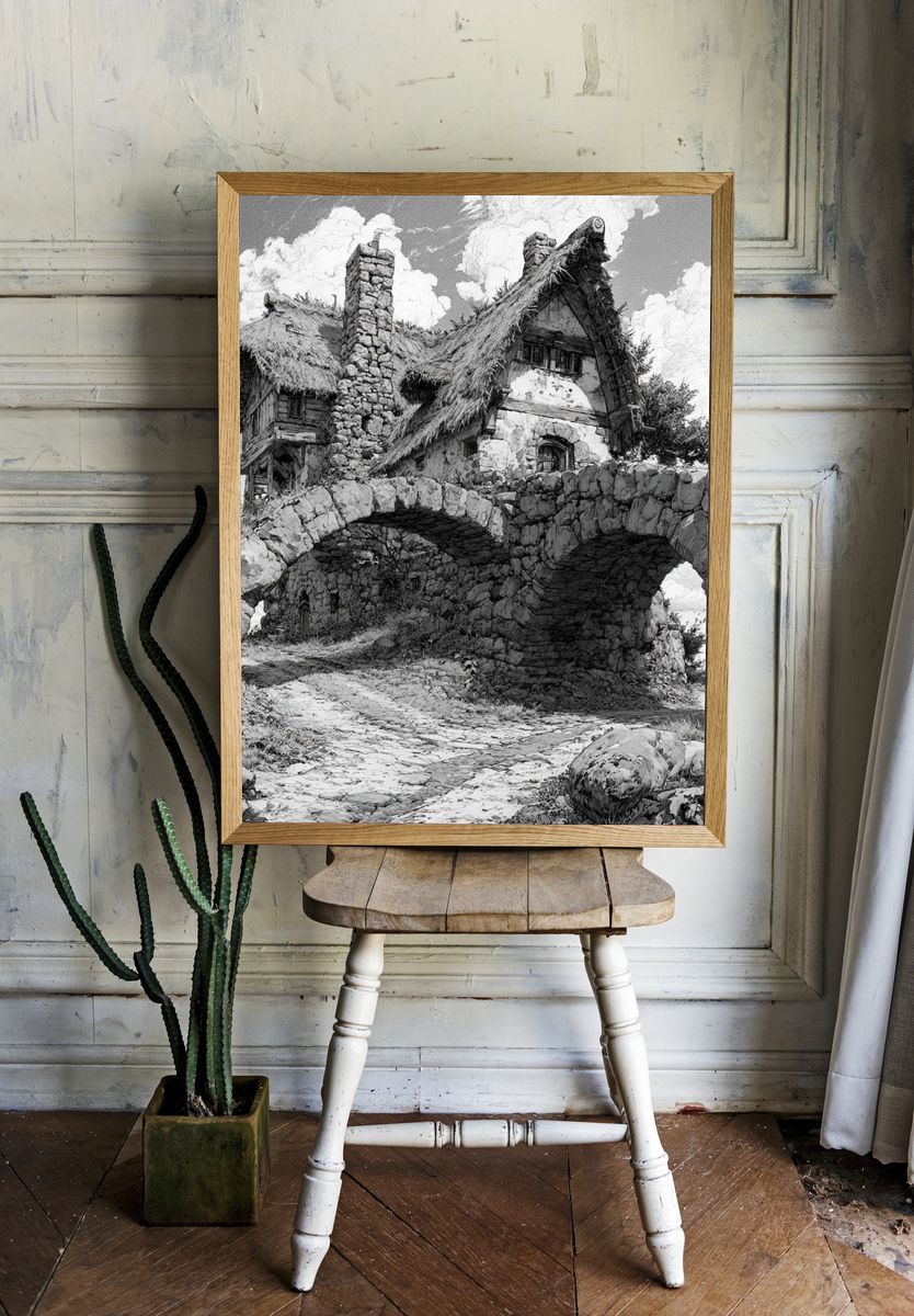 Thatched Stone Cottage Print. — room view 1