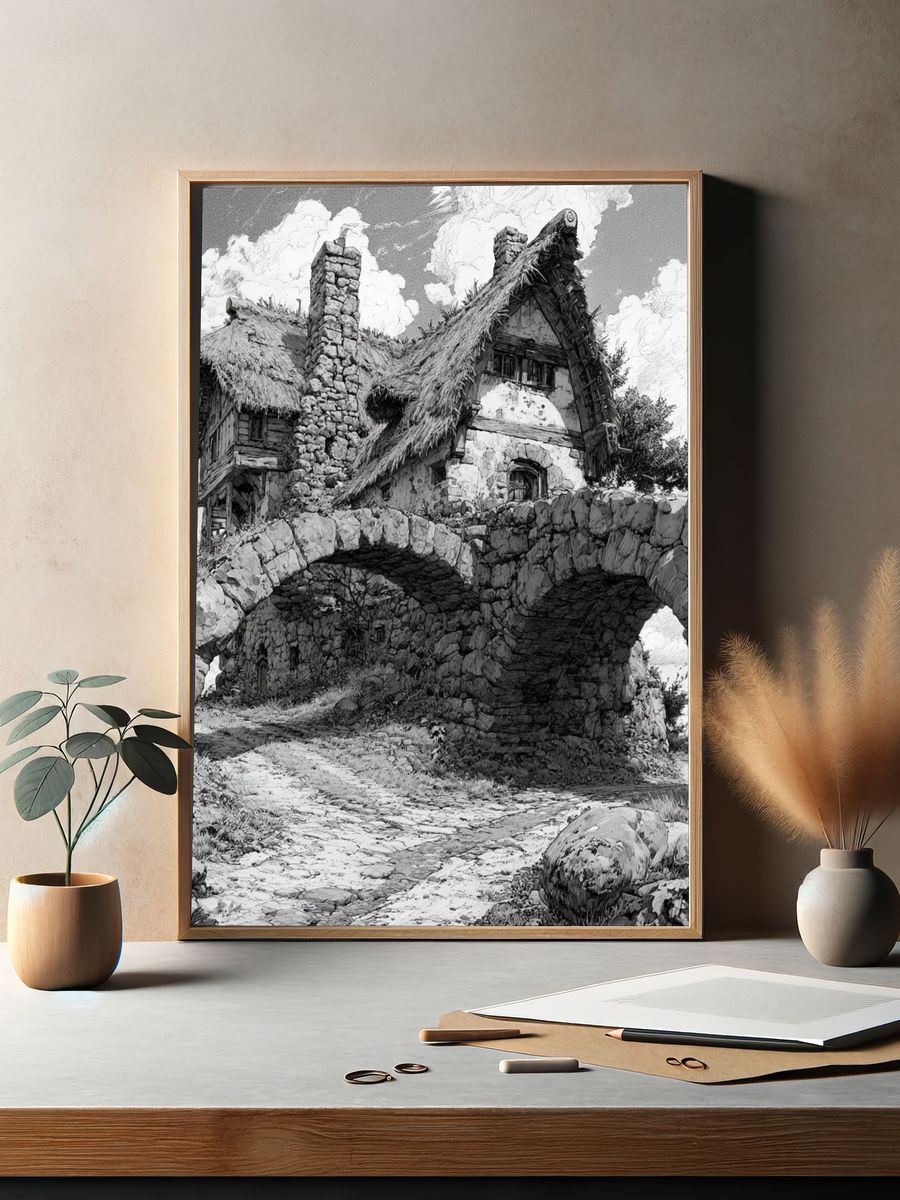 Thatched Stone Cottage Print. — room view 2